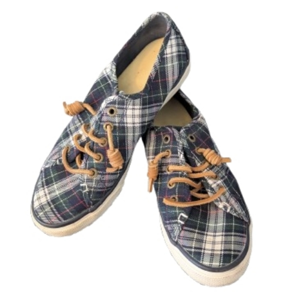 Sperry Top Sider Shoes Seacoast Canvas Sneaker Tartan Plaid Size 8.5